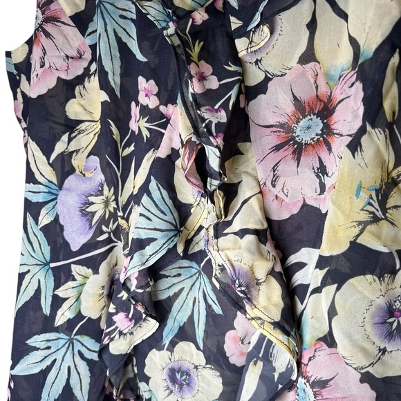 Cabi Osaka Nights Sleeveless Floral Chiffon Top Sz Large Ruffled Tropical #3265 - Picture 4 of 11